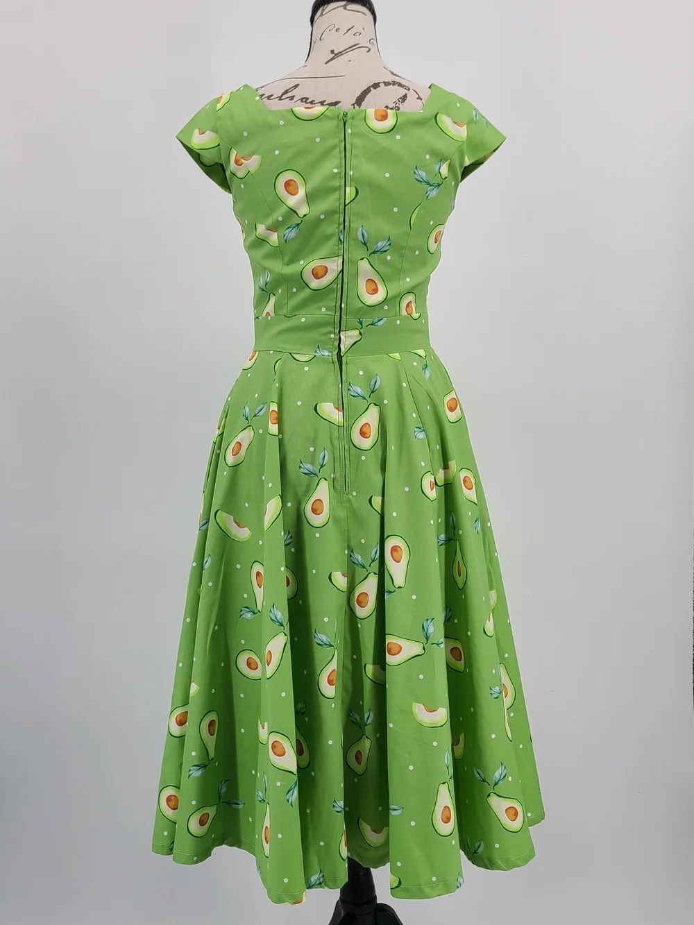 Unique Vintage's Magnolia Place Avocado Print Cotton Midi Dress Size XS - Picture 5 of 12